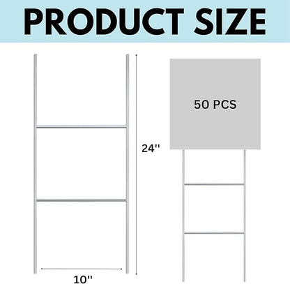 Tacmaster Wire Metal Yard and Sign H Stakes – Durable Blank Lawn Sign Posts for 4mm Corrugated Panels, Real Estate Signs, Waterproof and Wind Resistant, Ideal for Outdoor Use, 24"x10" – 50 Pack