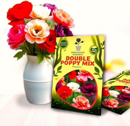 Seeds Double Poppy Mix 1000+ Seeds to Grow Multicolor Double Bloom Poppies