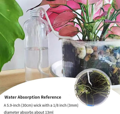 49.2 feet 1/8 Inch Natural White Self Watering Wick Cord Automatic Watering Cotton Rope System Hydroponic Wicking for Vacation Plant Care Capillary Wicks for Self Watering Planters and Pot