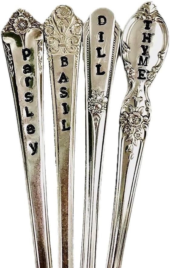Personalized Herb Markers, Set of 4, You Choose Herbs Silver Plate Spoon Handle Plant Labels,