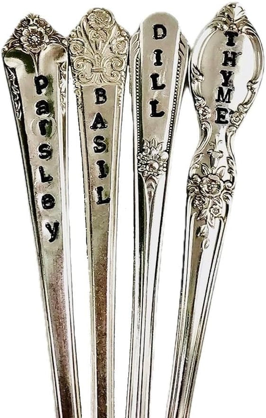 Personalized Herb Markers, Set of 4, You Choose Herbs Silver Plate Spoon Handle Plant Labels,