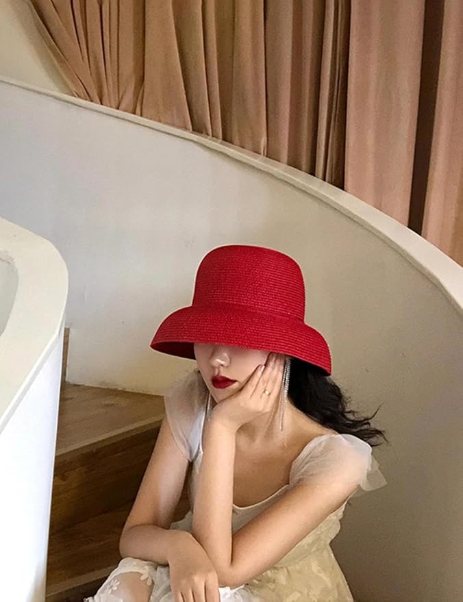 Wide-Brim Classic Elegant Style Foldable Straw Hat Women's Retro UV Resistant Sun Hats for Outdoor, Beach and Travel