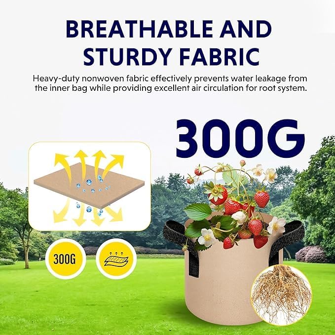 iPower 3 Gallon Grow Bags Nonwoven Fabric Pots Aeration Container with Strap Handles for Garden and Planting, 10-Pack Tan