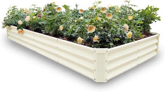 GARDMAX 8x4x1FT Galvanized Raised Garden Bed Kit, Metal Planter Boxes Outdoor with Easy Assembly, Large Garden Bed for Vegetables, Fruits, Flower, Herbs Rectangle Milk White