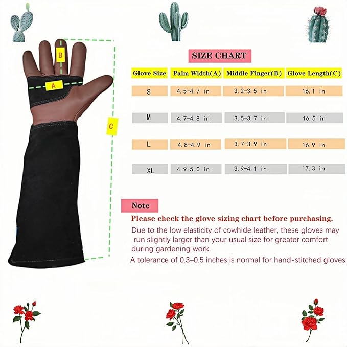 Womens/Mens Gardening Gloves for Rose and Cactus Handling,Cow Leather Garden Gloves Women/Men Thorn Proof