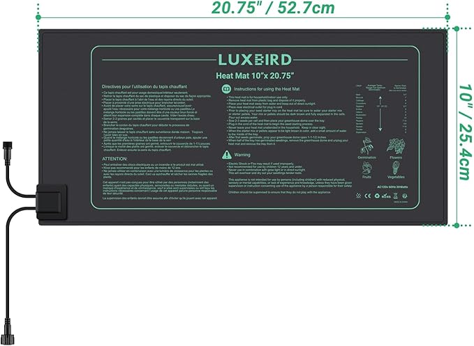 LUXBIRD Daisy Chain Seedling Heat Mat 10" x 20.75" Waterproof Plant Heating Pad, for Seed Starting, Germination, Hydroponics (Master Mat Required)