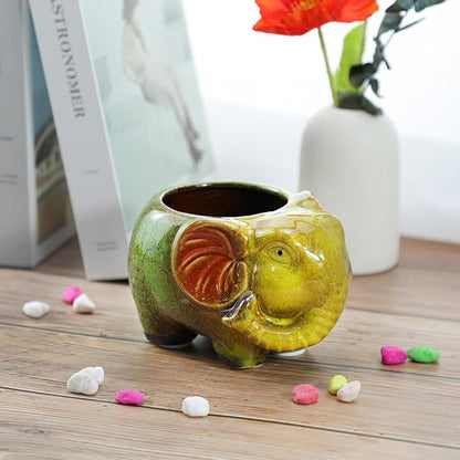 WAIT FLY Cute Animal Ceramic Flower Pot Succulent Planter-Elephant