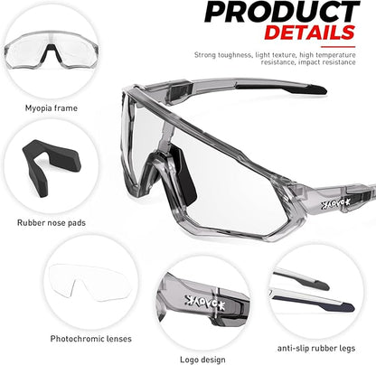 KAPVOE Photochromic Cycling Glasses Men Women Mountain Bike Sunglasses Clear MTB Bicycle Riding - K9408