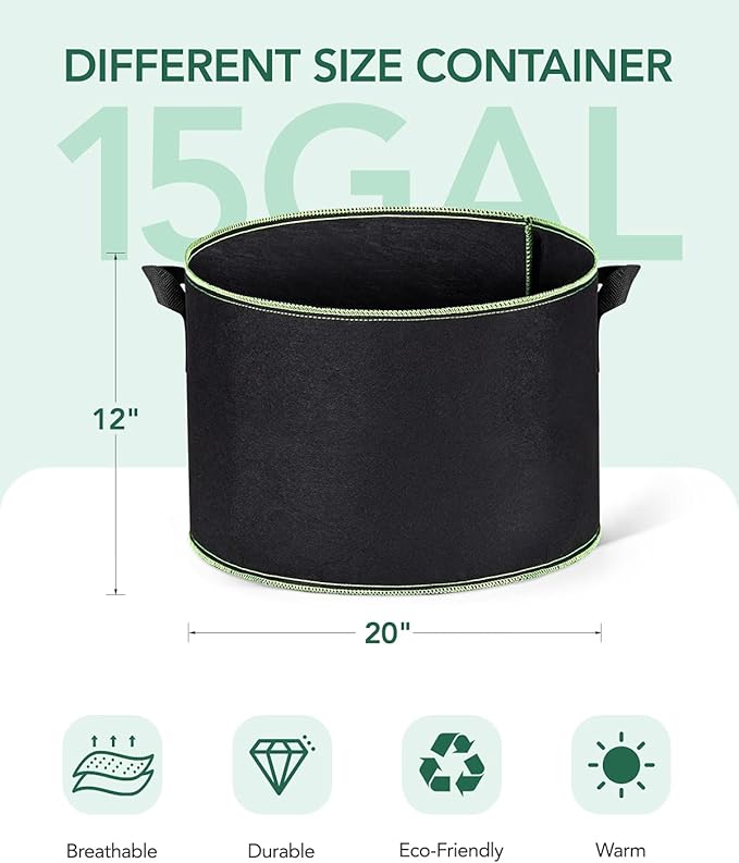 ACSTEP Grow Bags 10 Pack 15 Gallon Heavy Duty Aeration Fabric Pots Thickened Nonwoven Fabric Pots Plant Grow Bags with Handles