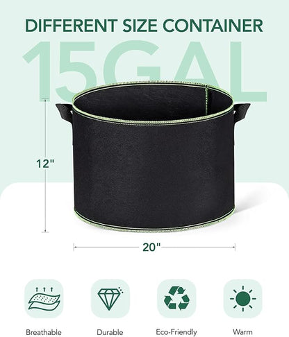 ACSTEP Grow Bags 10 Pack 15 Gallon Heavy Duty Aeration Fabric Pots Thickened Nonwoven Fabric Pots Plant Grow Bags with Handles