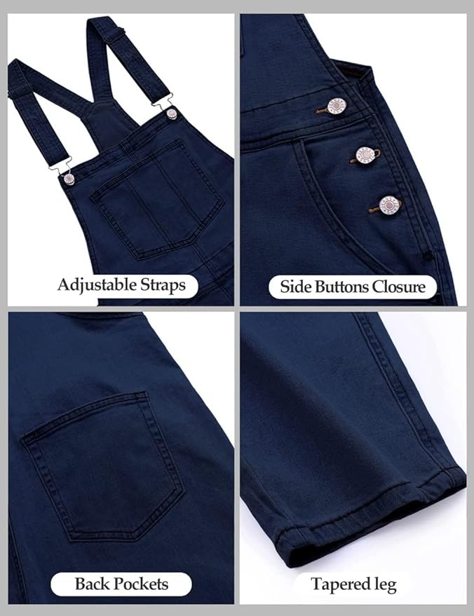 Vetinee Womens Classic Adjustable Straps Pockets Denim Bib Overalls Jeans Pants