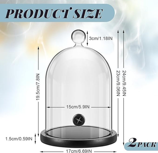 Uiifan 2 Pcs Smoking Cloche Smoking Gun Accessory Glass Dome Cloche Cover Infuser Cocktail with Wood Base for Whiskey Food Drinks, 9. 84 x 5. 91 Inch (Black)