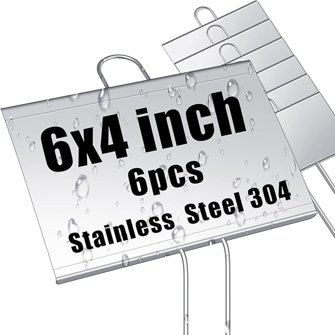 Landhoow 6 Pcs Large Garden Plant Markers Metal Plant Labels Sign 4'' x 6'' with 11'' Stake Weatherproof Waterproof Garden Sign for Outdoor Seedlings Herbs Vegetable Greenhouse, Silver