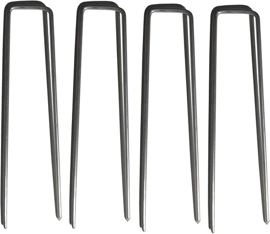 Garden Stakes Pins,100PCS 6 Inch Galvanized Garden Landscape Staples Stakes Garden Staples U-Shaped Landscape Pins for Anchoring Fence,Fabric and Artificial Turf (100, 6 Inch)