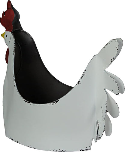 Zeckos Rustic White Finish Metal Rooster Planter - Indoor/Outdoor Decorative Flower Pot for Home and Garden - 15.5 Inches Long - Farmhouse Style Accent Piece