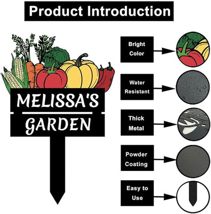 Custom Vegetable Garden Stake Outdoor Decor Yard Sign, Personalized Colorful Metal Garden Plaque Farmhouse Decorative Vegetable Name Sign with Stake, Corn Carrot Tomato Pumpkin Gardening Sign
