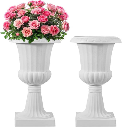 VEVOR Plastic Urn Planters, 15.8 x 26.4 Inch, 2 Pack White Classic Flower Pots Front Porch Planters, Indoor & Outdoor Vase for Wedding, Party, Event, Home, Stage, Garden, Balcony, Patio Decoration