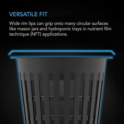 AC Infinity Net Cups 2-Inch, Heavy Duty Garden Slotted Net Pots with Wide Lip Rims, 50-Pack Black Bucket Basket for Indoor Outdoor Growing, Orchids, Aquaponics, Hydroponics