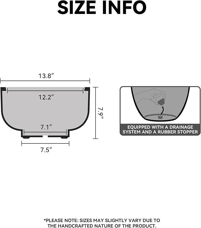 Kante 13.8 Inch Dia Concrete Bowl Planter, Large Tapered Bottom Plant Pot with Drainage, Smooth Black Finish with Painted Interior, Ideal for Porch, Home, Garden, Patio