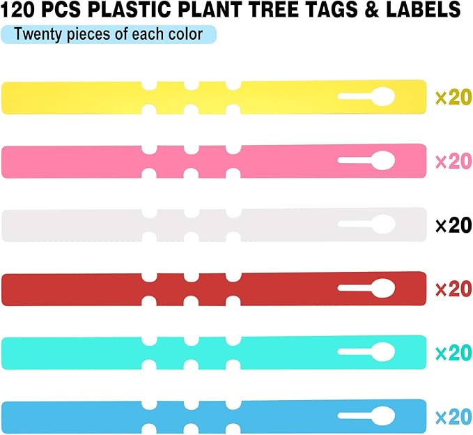 Plant Labels 120Pcs Yuanling Plastic Plant Tree Tags Wrap Around Hanging Tags Nursery Tree Markers Adjustable Garden Labels for Indoor Outdoor Gardening Plants (6 Colors with 1 Marker Pen)