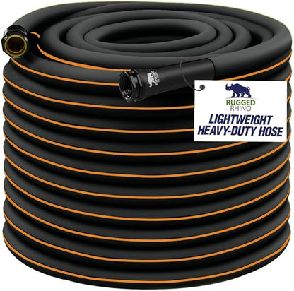 Rugged Rhino Heavy Duty Flexible Light Weight Garden Hose, 25ft x 5/8in, 4 Layer Leakproof Outdoor Gardening Tools, Watering Supplies, Powerful Water Pressure for Lawn, Flowers, Black Orange
