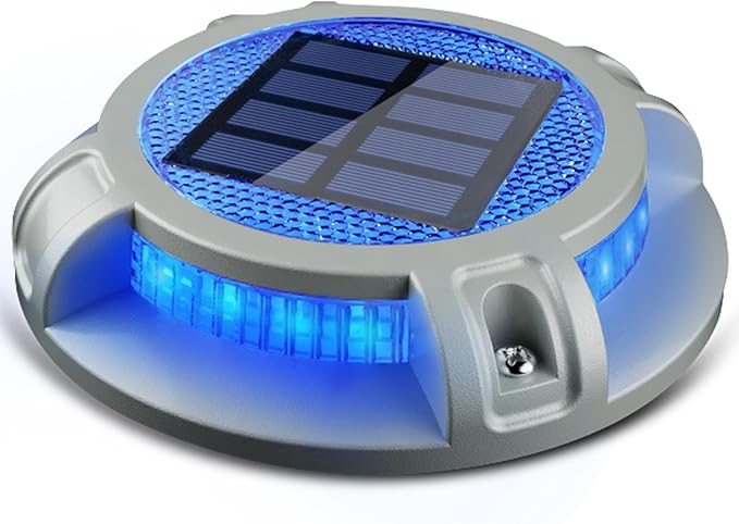 SIEDiNLAR Solar Driveway Lights Outdoor 4 Modes 40 LEDs Marine Dock Light Deck Driveway Markers Waterproof for Garden Step Ground Walkway Pathway Yard, Blue/White Dynamic Lighting (1 Pack)