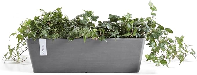 Ecopots Bruges Durable Modern Rectangular Indoor/Outdoor Recycled-Based Composite Flower Pot Planter, Grey, 17.75"