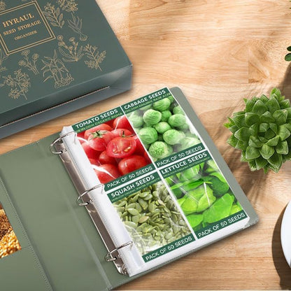 Seed Storage Organizer, Binder with 50 Pack Sheet Protectors That Stores 200 Seed Envelopes, PU Leather Cover, 2.5" D-Ring Binder, Gift for Garden Lover