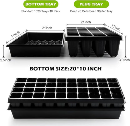 10 Pack 1020 Seed Starter Trays and 10 Pcs 40 Cell Plug Trays, Thick Durable Seedling Plastic Nursery Tray for TD542 1020 Tray Germination (10 Sets)