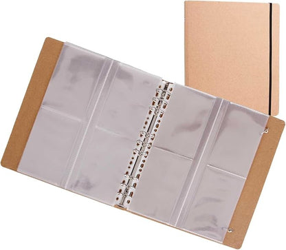 PABCK 100 Pockets Kraft Paper Binder Sheet Garden Seeds Packet Storage Book 4 Side Loading (Slot Size 3.62x5.19 inch) Plastic Clear 25 Sheet Protector Seed Envelopes Organizer Photo Album Card Sleeves