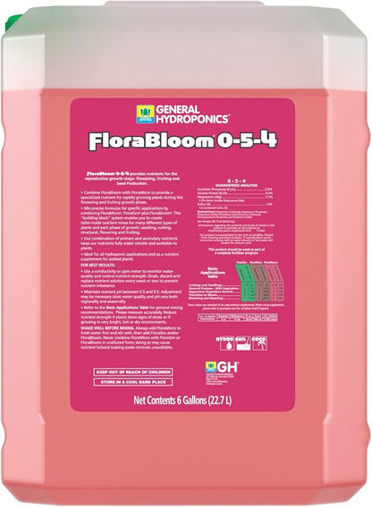 General Hydroponics FloraBloom 0-5-4 Advanced Nutrient System to Provide Nutrients for Reproductive Growth, 6 Gal.