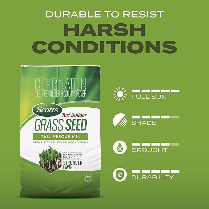 Scotts Turf Builder Grass Seed Tall Fescue Mix Durable to Resist Harsh Conditions with Root-Building Nutrition, 2.4 lb.