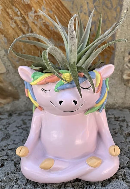 GFF Grass Flip Flops Meditating Animals Unicorn Planter - 4.1H x 3.5W x 3D Inch Plant Pot for Succulents Flower Herb Houseplant Live Plants Stand Garden Home Office Kitchen Decor