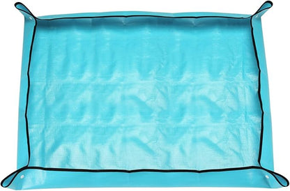 HARFINGTON Repotting Mat 29.5" x 39.4" PE Cloth Waterproof Plant Repotting Mat Foldable Portable Gardening Potting Tray with Plastic Buckle for Indoor Plant Change Soil Watering, Blue