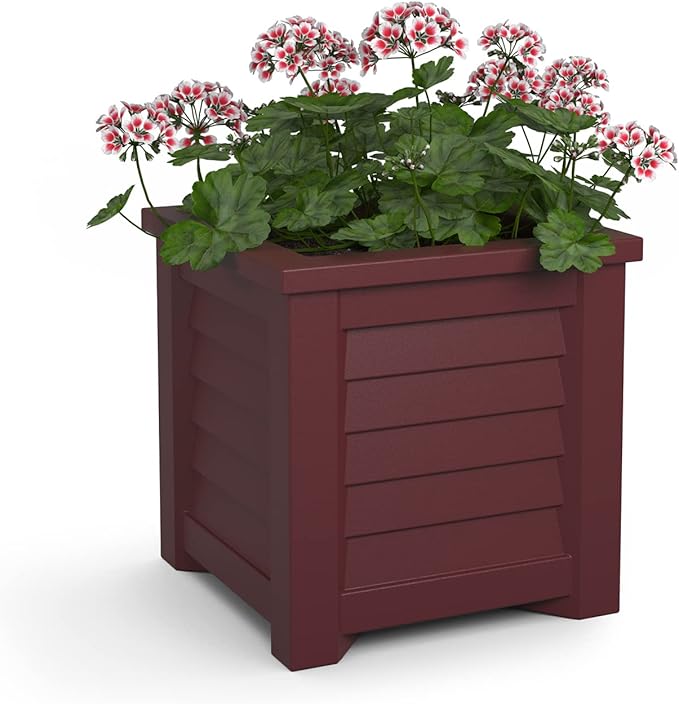Mayne Lakeland 16-Inch Square Planter – Self-Watering, Weather-Resistant Planter for Flowers – Durable Outdoor Design for Patio, Porch, or Entryway