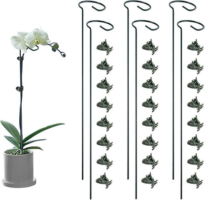6 Pack Plant Support Stakes with 24 Pcs Plant Clips,Single Stem Support Stake Plant Cage Support Ring for Garden Flowers Rose Tomatoes Peony Lily Rose Herbs Vegetable (16 Inch)