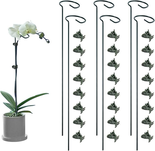 6 Pack Plant Support Stakes with 24 Pcs Plant Clips,Single Stem Support Stake Plant Cage Support Ring for Garden Flowers Rose Tomatoes Peony Lily Rose Herbs Vegetable (16 Inch)