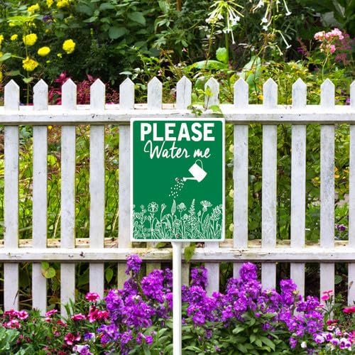 FemiaD Please Water Me Yard Sign with Stake Funny Garden Decor 8x12inch Sturdy Aluminum Rustproof Outdoor Lawn Decor for Garden Front Door Outdoor Use Easy to Install