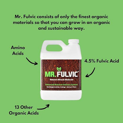 Mr. Fulvic Organic Fulvic Acid Plant Amendment, Natural Humic Soil and Hydroponic Nutrient Enhancer - Lawn and Garden Growth, Plant Health (1 Liter)