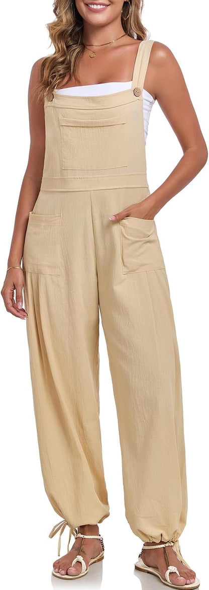 ALSOGO Womens Wide Leg Overalls Loose Beach Vacation Outfits Jumpsuits 2025 Causal Sleeveless Rompers with Pockets