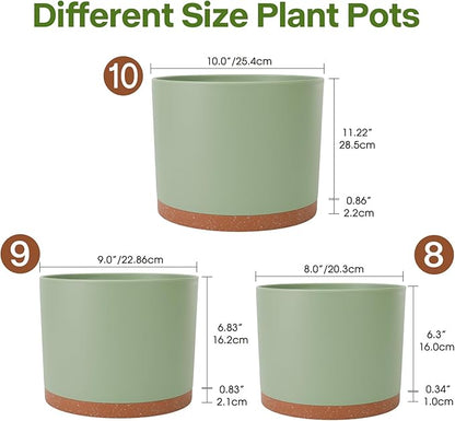 GARDIFE 10/9/8 Inch Modern Cylinder Planter, Plant Pots for Indoor Outdoor Plants, Flower Pots with Drainage Holes and Saucers for Garden Succulent Nursery House Plants (Green-Brown)
