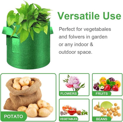 5-Pack 7 Gallon Grow Bags Heavy Duty Thickened Nonwoven Fabric Pots with Handles, Plant Grow Bags for Vegetables/Flower/Plant/Fruits, Green