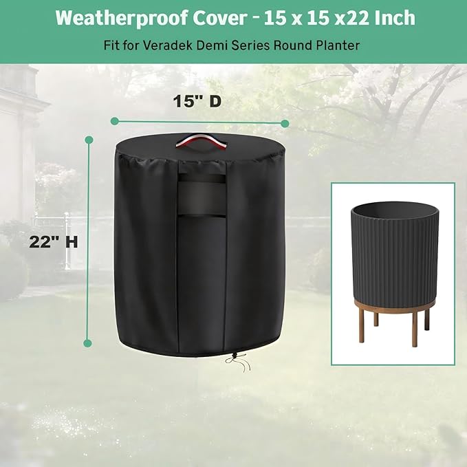 Planter Cover, for Veradek Demi Series Round Planter with Stand, Heavy Duty Frost Cover for Outdoor Winter Frost Cold Weather, Black 15"D x 22"H