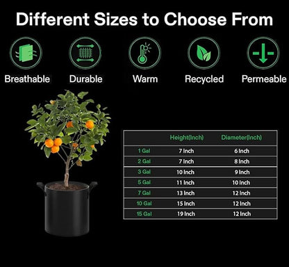 Gardenera Thickened Nonwoven Fabric Grow Bags - 7 Gallon Planters with Handles for Vegetables, Flowers, and Mushrooms, Lightweight and Easy to Transport for Urban Gardening