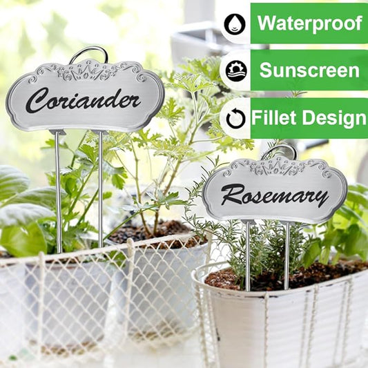 50 Packs Metal Plant Labels, Tall Outdoor Garden Markers for Flowers, Fruits and Vegetables, 304 Stainless Steel Weatherproof Signs (4" x 1.9", Silver)