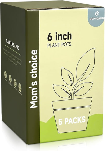 6 Inch Indoor Planter Pots with Drainage Hole and Tray Saucer,Flower Pots for Indoor Outdoor Garden Plants and Flowers, Multicolor, 5 Packs