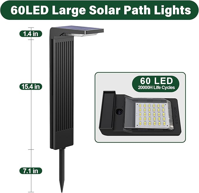 Solar Pathway Lights Outdoor 6Pack, Bright 60LED Solar Path Lights Outside Waterproof, Warm & Cool Walkway Light Solar Powered, Landscape Lighting for Driveway Lawn Patio Garden Yard