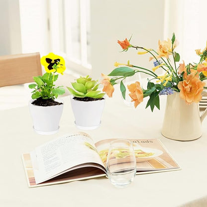 24 Set 4 Inch White Plant Nursery Pots,Plastic Planters Succulent Container with Trays and Drainage Holes for Indoor Outdoor Small Plants,Herbs,Seeds