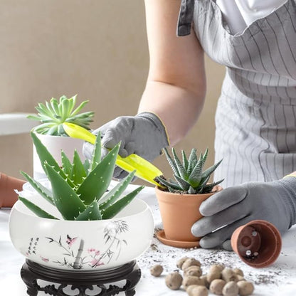 DOITOOL Lotus Bowl Planter, 6.9 Inch Water Lily Bowl Chinese Style Ceramic Lotus Planter, Bonsai Flower Water Lily Pot Hydroponic Pot with Plastic Base
