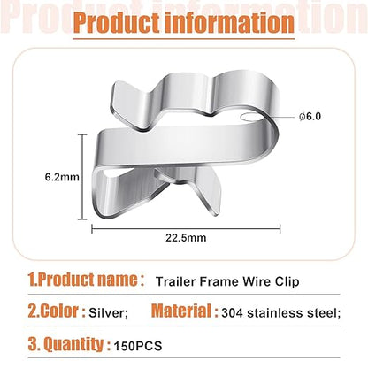 Zhengmy 150 Pcs Trailer Frame Wire Clips Stainless Steel Metal Cable Clips 22.5 mm/ 0.89 Inch Solar Panel Double Wire Clamps Trailer Clamps for PV Wiring Boat Cable